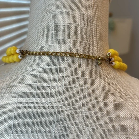 Vintage 70’s LEMON Yellow / White Multi-Strand Bead Necklace. MCM EUC - Picture 7 of 8